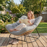 Outsunny Indoor Outdoor Rocking Chair, Oversized Rocking Egg Chair with Cushion for Living Room, Garden, Patio, Light Grey