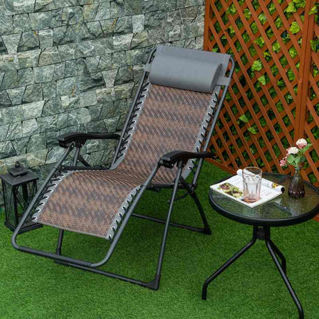 Outsunny Outdoor Zero Gravity Chair Headrest Cup Phone Holder Garden Backyard Grey