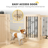 PawHut 4 Panel Freestanding Pet Gate, Indoor Dog Barrier with Lockable Door, Support Feet, 360 Flexible Hinges, Oak