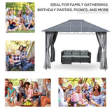 Outsunny 3 x 3.6m Hardtop Gazebo Canopy with Polycarbonate Roof, Permanent Pavilion Garden Gazebo with Curtains for Patio, Deck, Grey