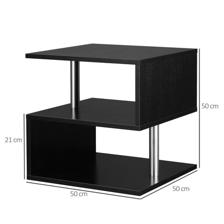 HOMCOM Wooden S Shape Cube Coffee Table 2 Tier Storage Shelves Organizer Office Bookcase Living Room End Desk Stand Display (Black)