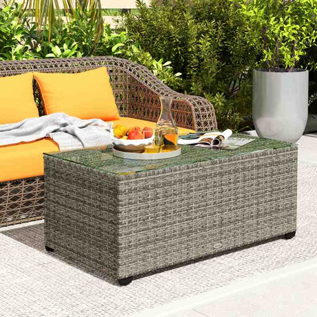 Outsunny 90 x 50cm Glass-Top Rattan Side Table - Dark Grey