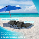 Outsunny Set of 2 Foldable Garden Beach Chair Mat, Outdoor Sun Lounger Seats with Adjustable Back, Magazine Pocket, Carry Bag
