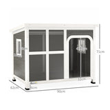 PawHut Wooden Outdoor Dog House with Asphalt Openable Top, Removable Floor, Clear Front Panel, Curtain, Light Grey