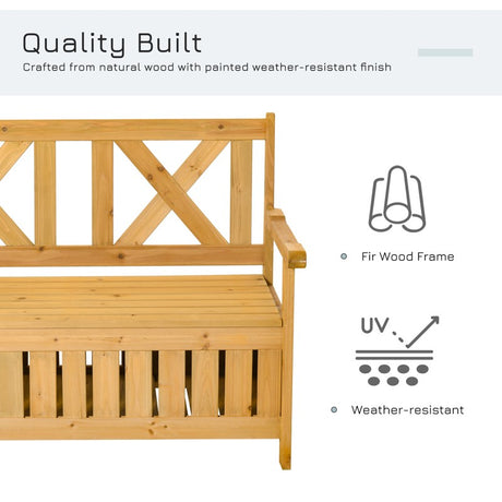 Outsunny 2-Seater Garden Storage Bench for Patio Wood Porch Decor Outdoor Seating