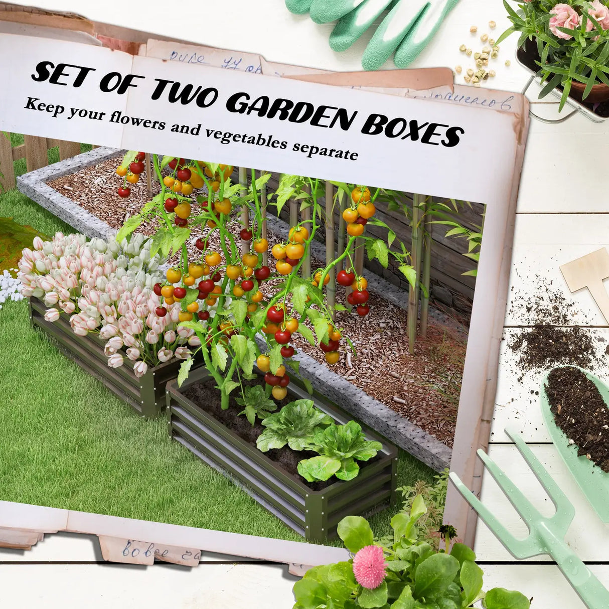 Outsunny Set of Two 110 x 50cm Steel Planter Boxes -  Dark Grey