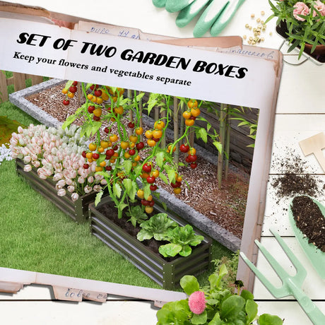 Outsunny Set of Two 110 x 50cm Steel Planter Boxes -  Dark Grey