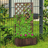 Outsunny 72.5 x 31.5 x 149.5 cm 45L Garden Wooden Pine Trough Planter with Topped Trellis Climbing Plants Flower Raised Bed, Carbonised Finish