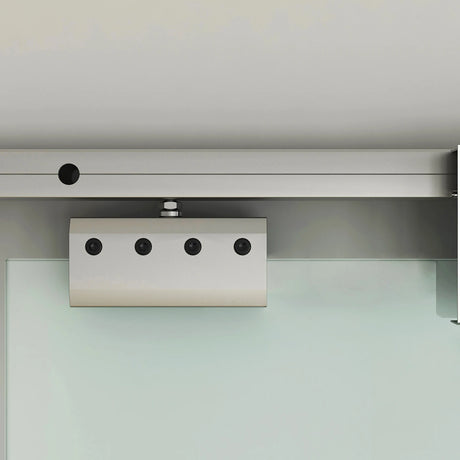 HOMCOM 90cm Sliding Glass Door with Hardware Track Kit, Frosted Tempered Glass with Stripe Pattern, Round Handle