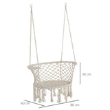 Outsunny Outdoor Hanging Rope Chair with Cotton Rope, Cotton-Polyester Blend Macrame Garden Hammock Chair with Support Backrest, for Patio, Garden, Porch, Living Room, Cream White