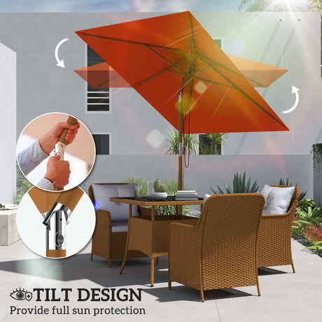 Outsunny 2m Tilting Wooden Pole Parasol - Orange