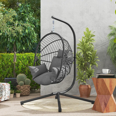 Outsunny Metal Stand Hanging Egg Chair, with Full Body Padded Seat - Grey