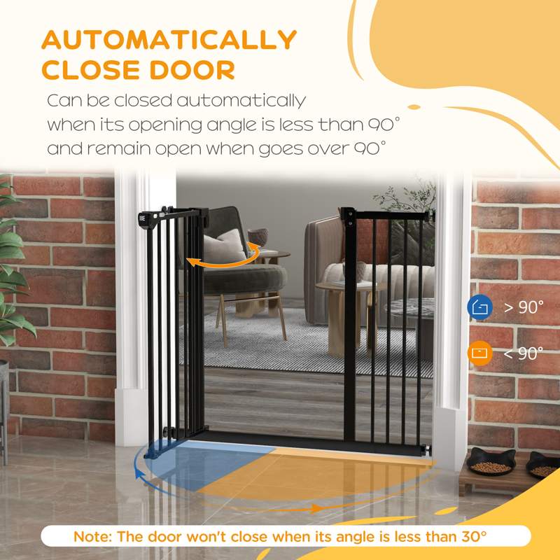 PawHut Metal 74-94cm Wide Adjustable Dog Gate Black