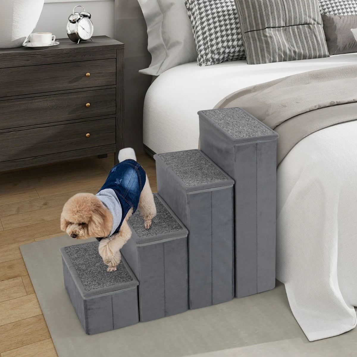 4-Step Non-slip Foldable Dog Ramp with Adjustable Steps-Grey