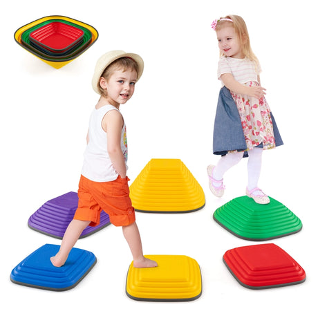 6 Pieces Kids Stepping Stone Non-Slip Square Toddler Balance Stones-Multicolor
