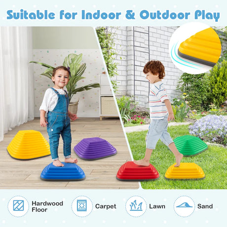 6 Pieces Kids Stepping Stone Non-Slip Square Toddler Balance Stones-Multicolor