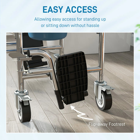 HOMCOM Rolling Shower Wheelchair for Seniors, Bedside Commode Chair with Locking Wheels, Seat, Backrest, Arms, Grey
