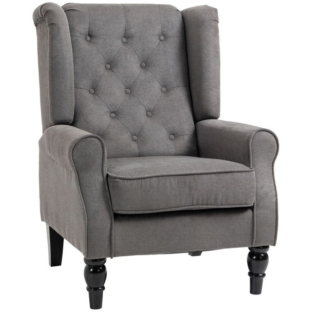 HOMCOM Retro Accent Chair, Wingback Armchair with Wood Frame Button Tufted Design for Living Room Bedroom, Dark Grey