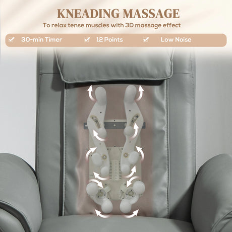 HOMCOM Recliner Armchair with 3D Kneading Massage, Breathable Leather Recliner Chair with Back Massager and Headrest, Electric Reclining Chair with Footrest, Remote, USB Port, Side Pockets for Home