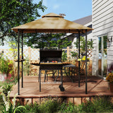 Outsunny 2.5x1.5m (8'x5') Grill Gazebo Canopy, Double Tiered Outdoor BBQ Gazebo Shelter with 2 Side Shelves for Garden, Patio, Barbecue, Picnic, Khaki