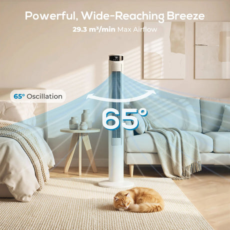 HOMCOM Tower Fan with WiFi Control Standing Floor Fan with Remote Control 116 cm White