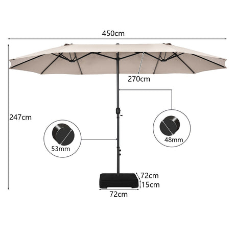 Double-Sided Patio Umbrella with Hand-Crank System and Enhanced Base for Residential and Commercial Use -Beige