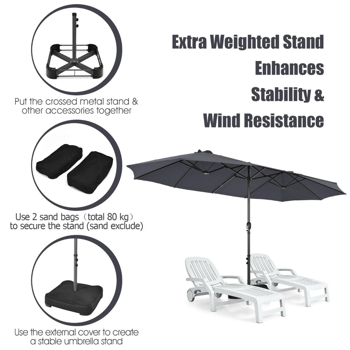 450CM Double Sided Outdoor Umbrella Twin Size with Crank Handle-Dark Grey