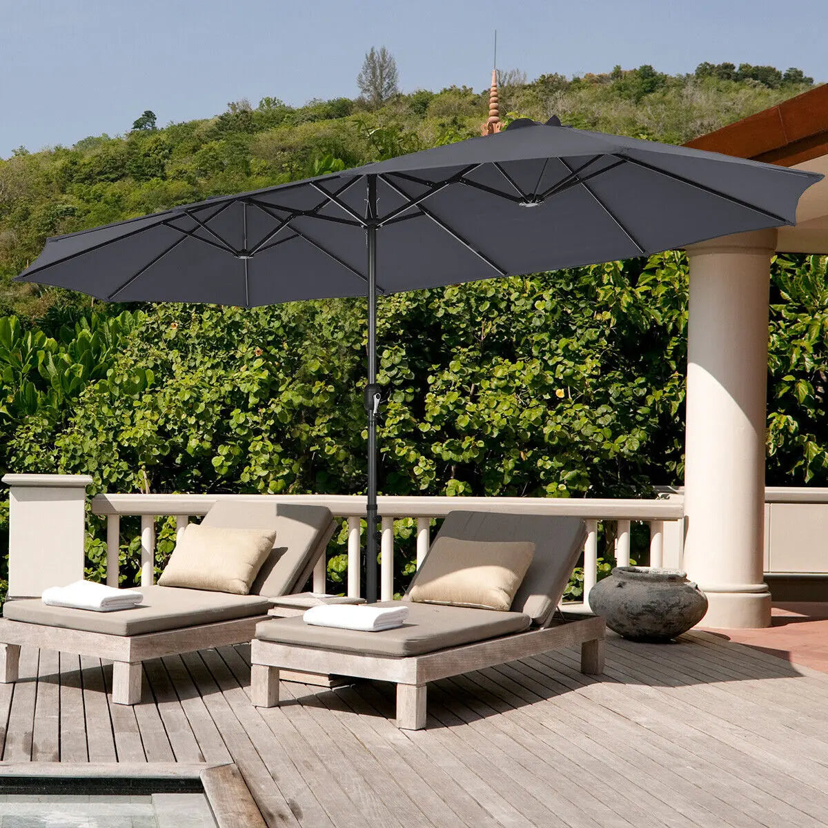 450CM Double Sided Outdoor Umbrella Twin Size with Crank Handle-Dark Grey
