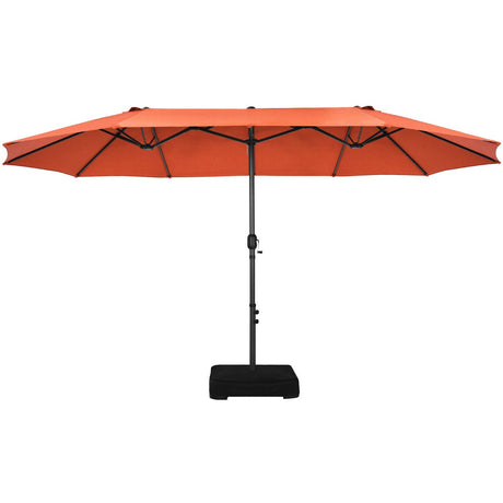 Double-Sided Patio Umbrella with Hand-Crank System and Enhanced Base for Residential and Commercial Use -Orange