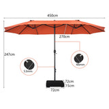 Double-Sided Patio Umbrella with Hand-Crank System and Enhanced Base for Residential and Commercial Use -Orange