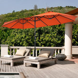 Double-Sided Patio Umbrella with Hand-Crank System and Enhanced Base for Residential and Commercial Use -Orange