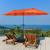 Double-Sided Patio Umbrella with Hand-Crank System and Enhanced Base for Residential and Commercial Use -Orange