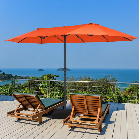 Double-Sided Patio Umbrella with Hand-Crank System and Enhanced Base for Residential and Commercial Use -Orange