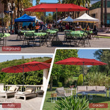 Double-Sided Patio Umbrella with Hand-Crank System and Enhanced Base for Residential and Commercial Use -Wine