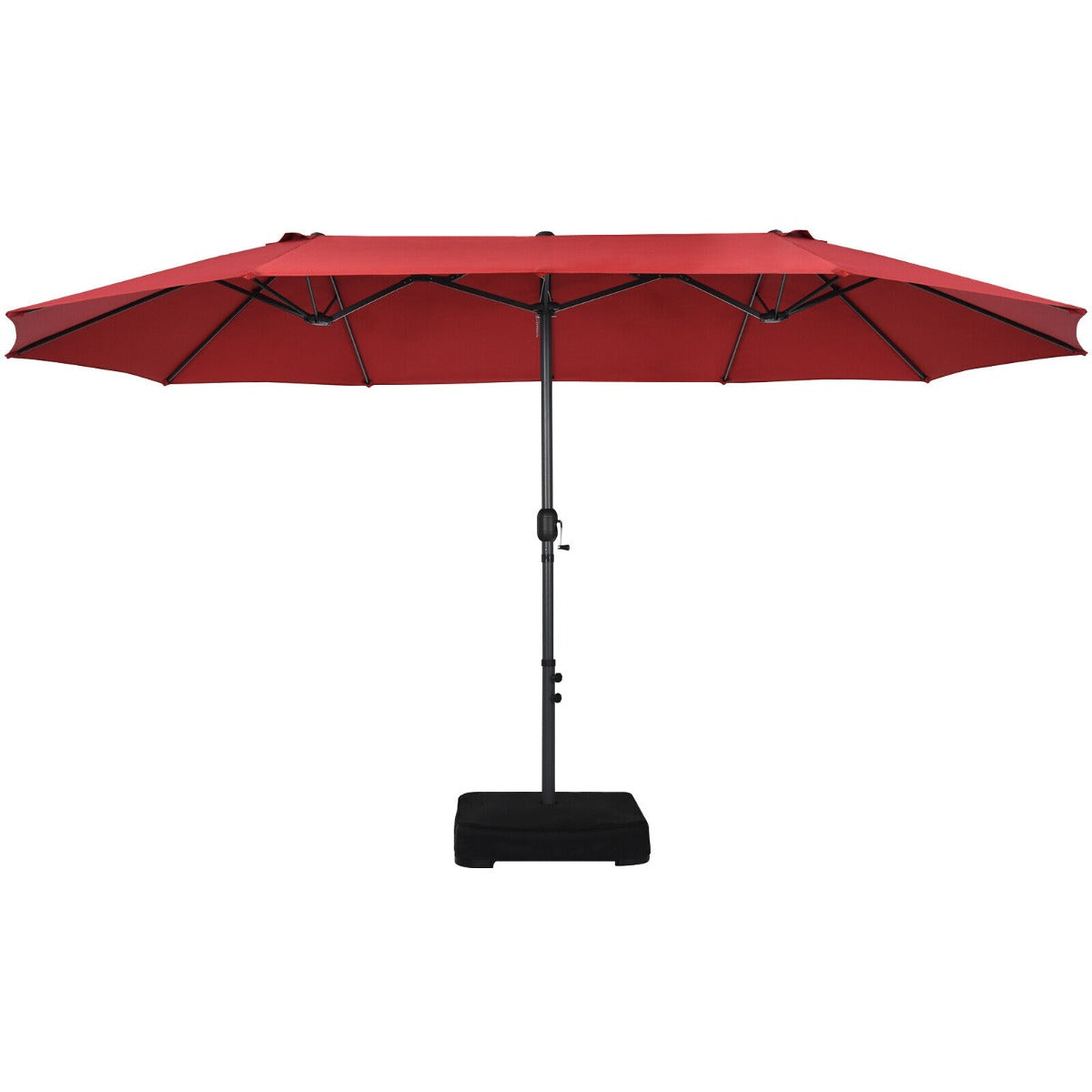 Double-Sided Patio Umbrella with Hand-Crank System and Enhanced Base for Residential and Commercial Use -Wine