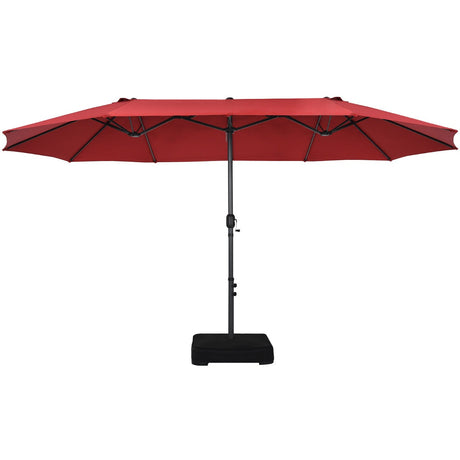 Double-Sided Patio Umbrella with Hand-Crank System and Enhanced Base for Residential and Commercial Use -Wine