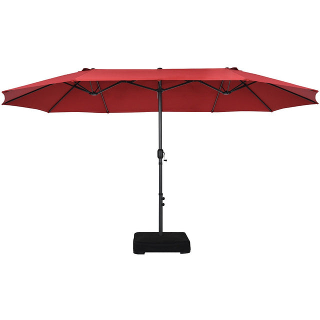 Double-Sided Patio Umbrella with Hand-Crank System and Enhanced Base for Residential and Commercial Use -Wine
