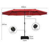 Double-Sided Patio Umbrella with Hand-Crank System and Enhanced Base for Residential and Commercial Use -Wine
