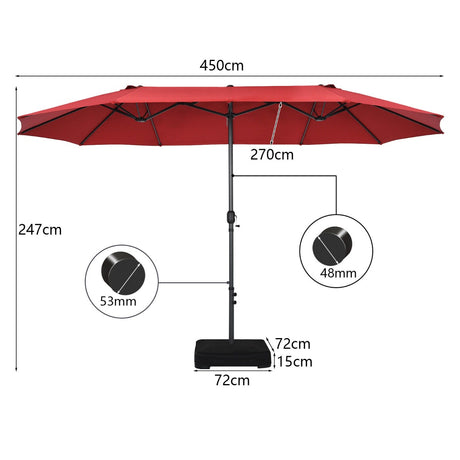 Double-Sided Patio Umbrella with Hand-Crank System and Enhanced Base for Residential and Commercial Use -Wine