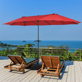 Double-Sided Patio Umbrella with Hand-Crank System and Enhanced Base for Residential and Commercial Use -Wine