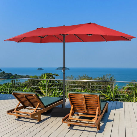 Double-Sided Patio Umbrella with Hand-Crank System and Enhanced Base for Residential and Commercial Use -Wine