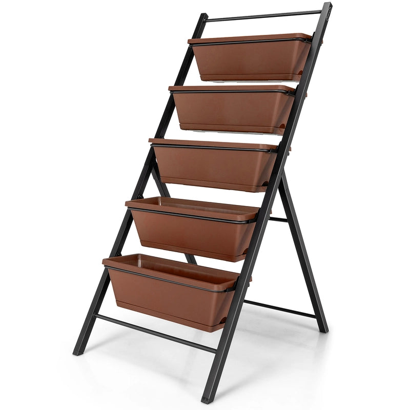 5-tier Vertical Raised Garden Bed with 5 Container Boxes-Brown