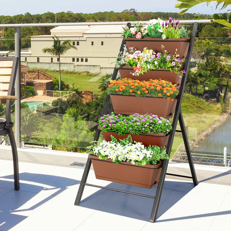 5-tier Vertical Raised Garden Bed with 5 Container Boxes-Brown