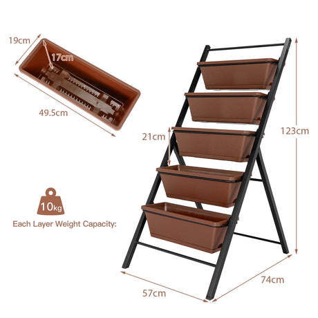 5-tier Vertical Raised Garden Bed with 5 Container Boxes-Brown