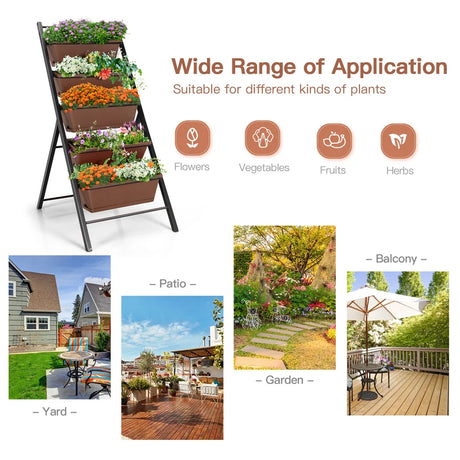5-tier Vertical Raised Garden Bed with 5 Container Boxes-Brown