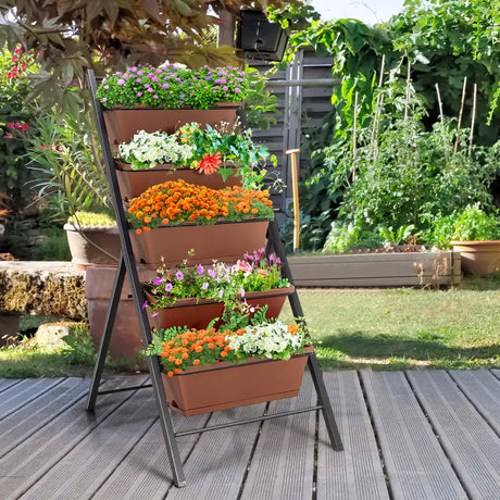5-tier Vertical Raised Garden Bed with 5 Container Boxes-Brown