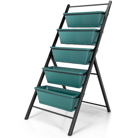 5-tier Vertical Raised Garden Bed with 5 Container Boxes-Green
