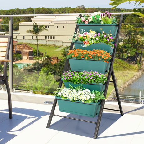 5-tier Vertical Raised Garden Bed with 5 Container Boxes-Green
