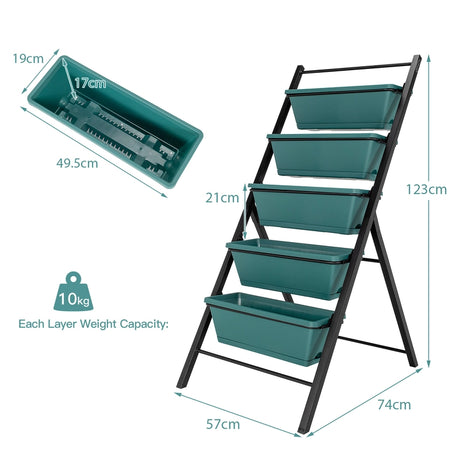 5-tier Vertical Raised Garden Bed with 5 Container Boxes-Green