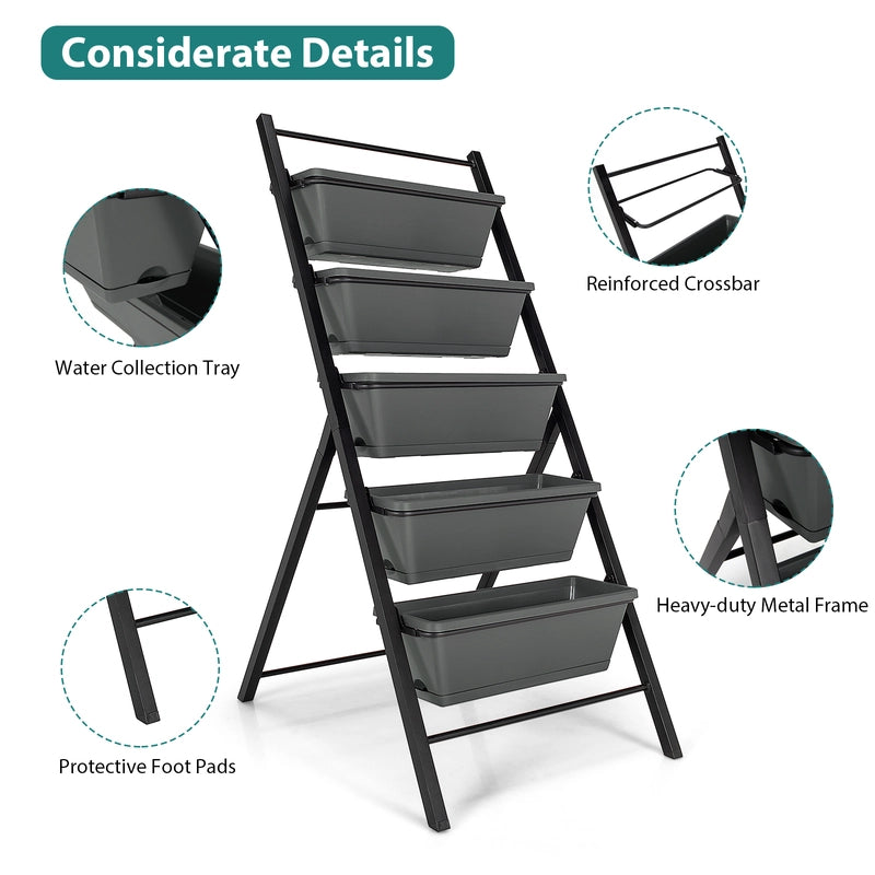 5-Tier Freestanding Garden Raised Planters with 5 Container Boxes-Black
